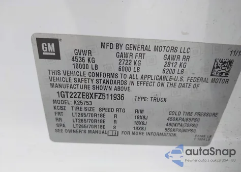 2015 GMC Sierra 2500Hd Slt z USA, uszkodzony, nr VIN 1GT22ZE8XFZ511936